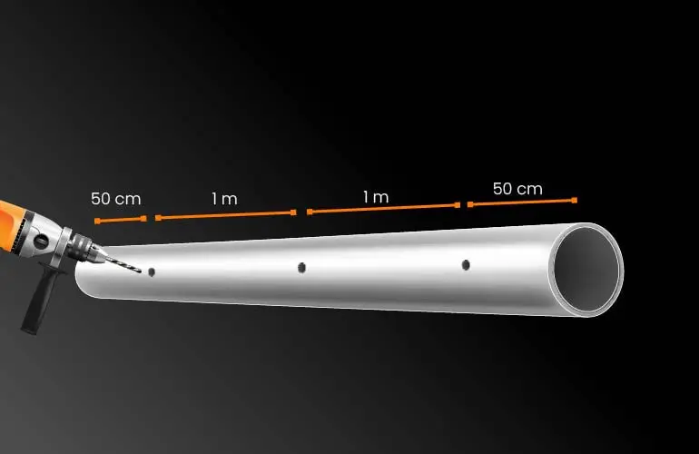 Barandas para Escaleras de Acero Inoxidable ¡Constrúyelas fácilmente! 8 Diagrama donde se ven las perforaciones realizadas al tubo de las barandas para escaleras de acero inoxidable