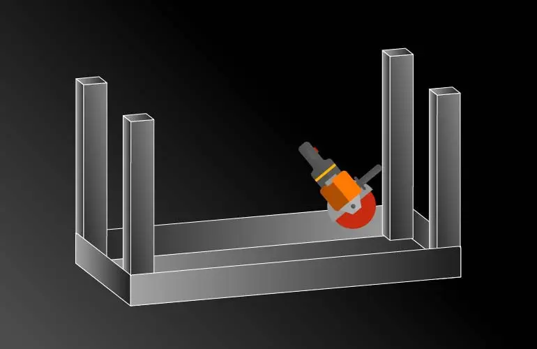 Construye paso a paso tu propia mesa de acero inoxidable ¡Es muy sencillo! 4 Diagrama del removido de escoria que dejó el soldado de las patas en una mesa de acero inoxidable