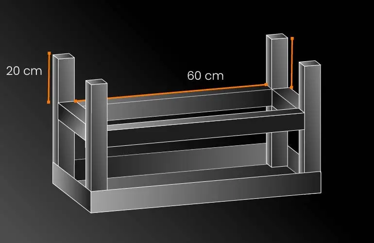 Construye paso a paso tu propia mesa de acero inoxidable ¡Es muy sencillo! 6 Diagrama del soldado de refuerzos de 60 centímetros para una mesa de acero inoxidable