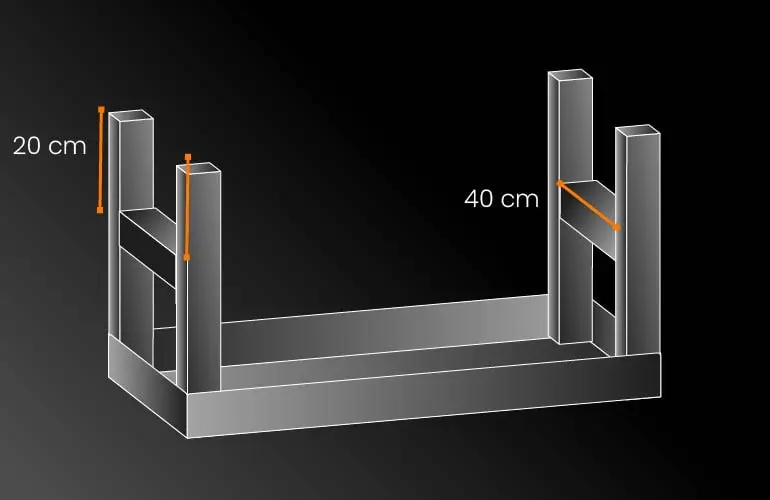 Construye paso a paso tu propia mesa de acero inoxidable ¡Es muy sencillo! 5 Esquema del soldado de refuerzos de 40 centímetros para una mesa de acero inoxidable