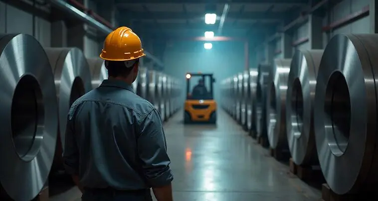trabajador en bodega de acero inoxidable